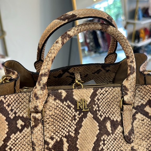 Ralph Lauren NWTs Leather Marcy satchel purse bag $375 brown beige - Picture 12 of 12